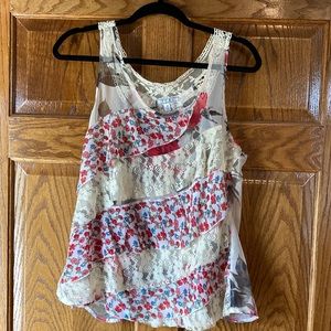 Tiered lace and sheer tank top
